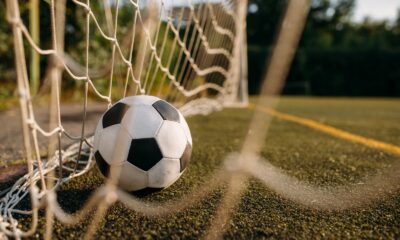 Pallone da calcio che gonfia la rete