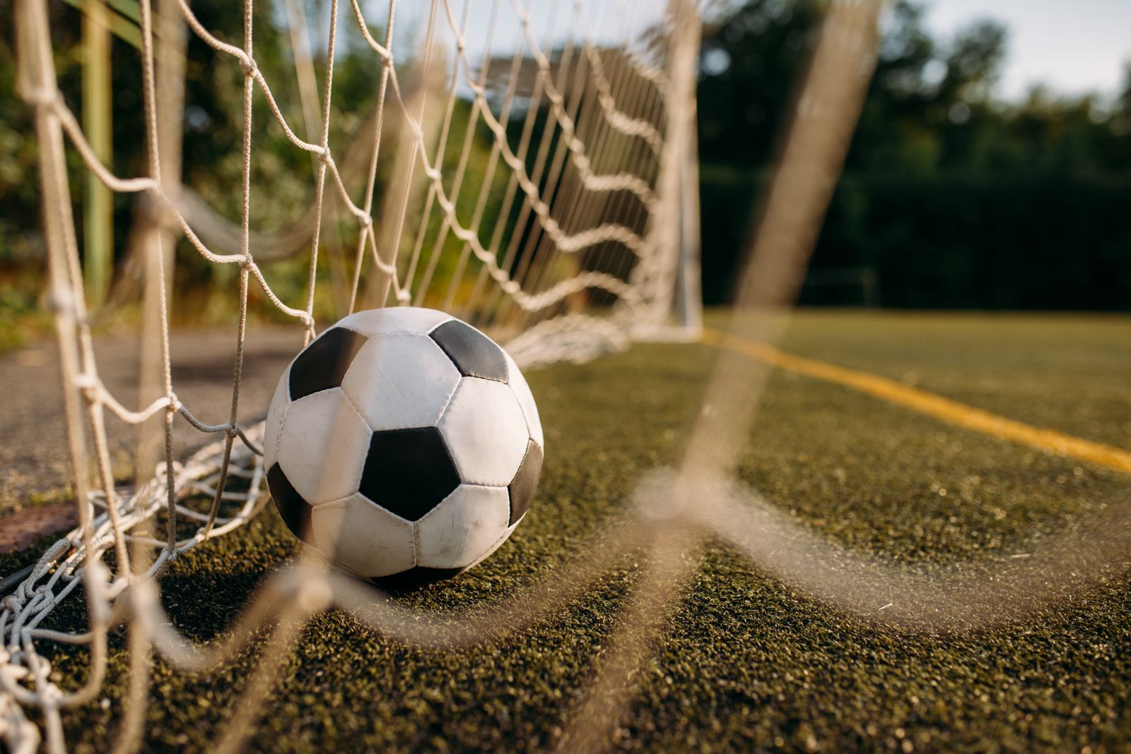 Pallone da calcio che gonfia la rete