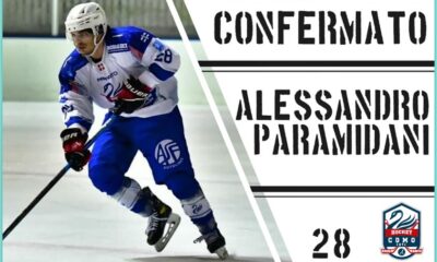 Locandina dell'Hockey Como sul rinnovo di Alessandro Paramidani