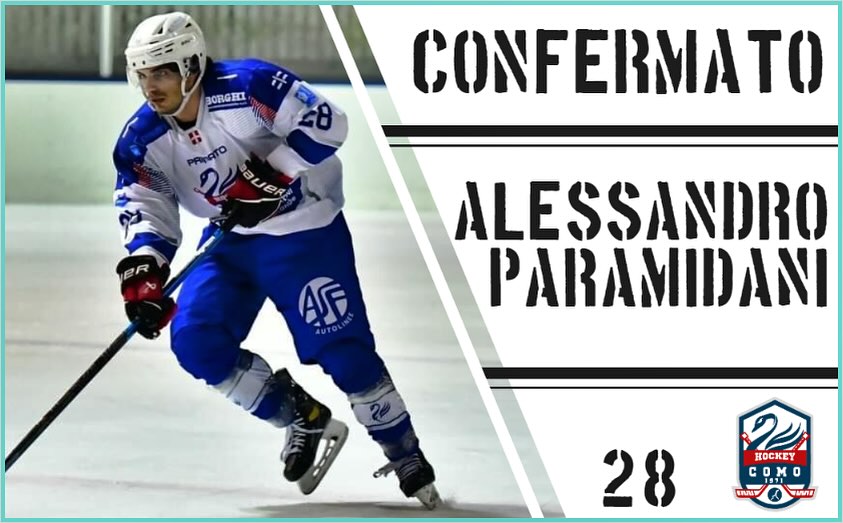 Locandina dell'Hockey Como sul rinnovo di Alessandro Paramidani