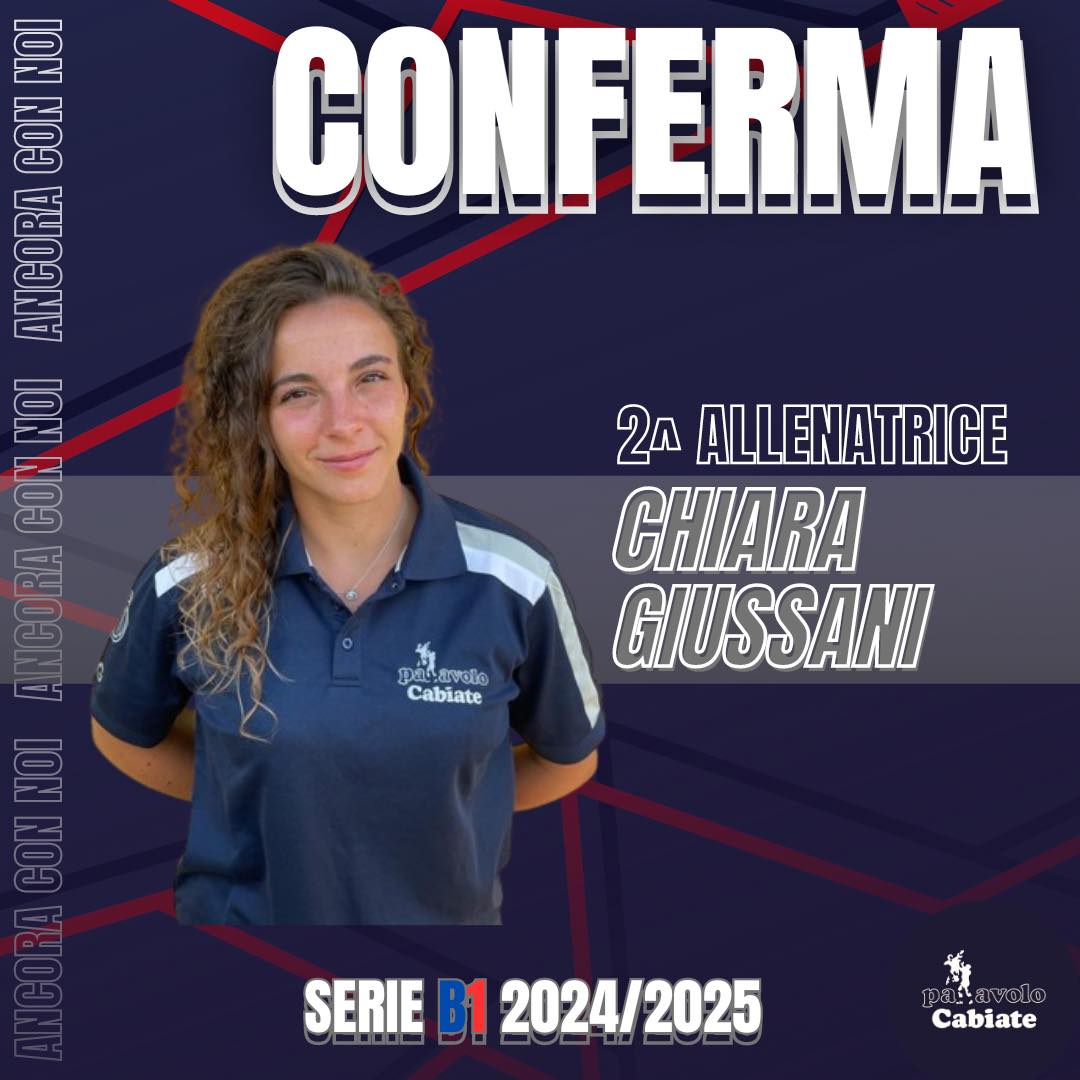 Locandina della Pallavolo Cabiate inerente alla conferma di Chiara Giussani quale seconda allenatrice