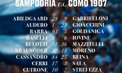 Lista dei convocati per l'incontro Sampdoria-Como