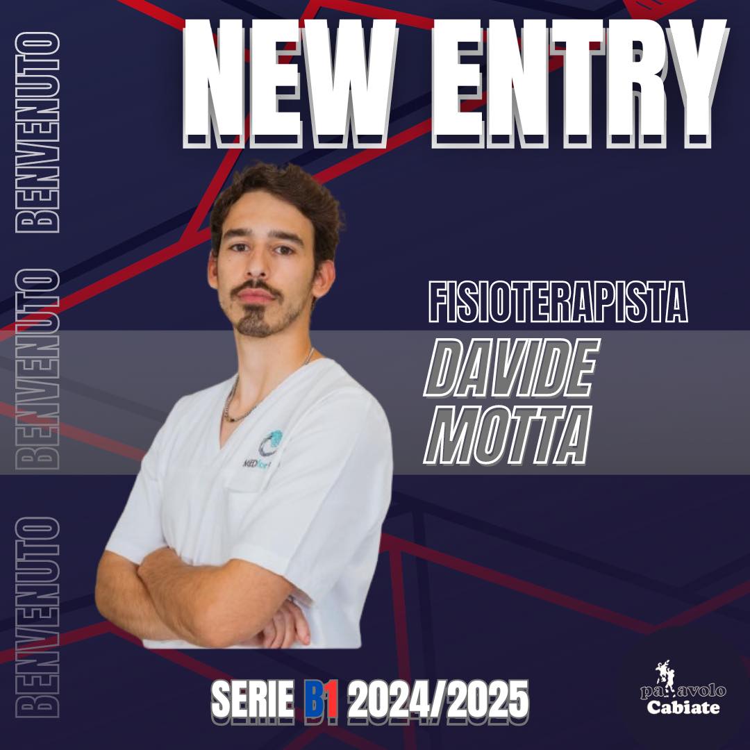 Locandina della Pallavolo Cabiate che annuncia dell'ingresso in società di Davide Motta quale nuovo fisioterapista