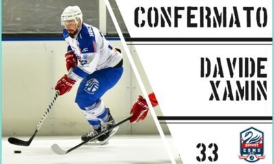 Locandina di Hockey Como inerente alla riconferma di Davide Xamin per la prossima stagione agonstica.