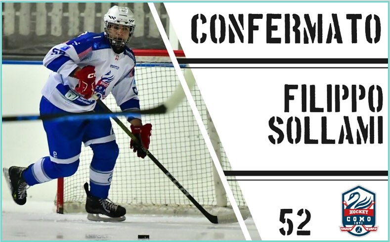 Locandina dell'Hockey Como sulla riconferma del giovane lariano Filippo Sollami
