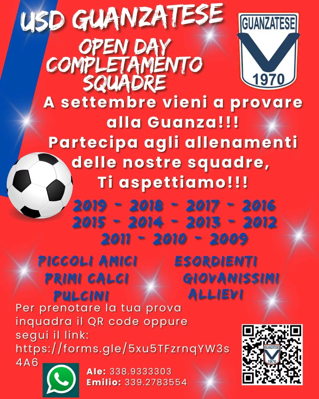 Locandina della Guanzatese per l'Open Day