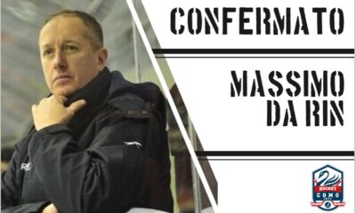 Locandina dell'Hockey Como sulla riconferma di coach Massimo Da Rin
