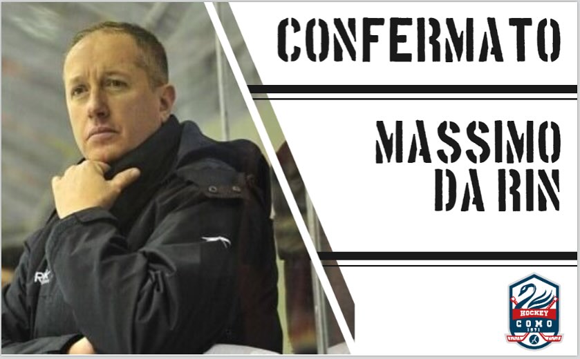 Locandina dell'Hockey Como sulla riconferma di coach Massimo Da Rin