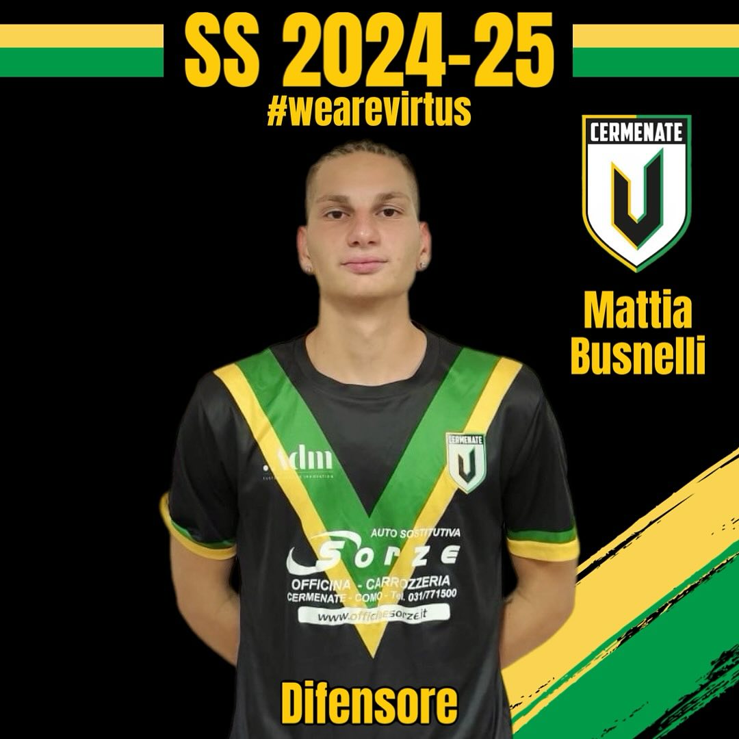 Locandina ufficiale della Virtus Cermenate Calcio per l'ingaggio del difensore Mattia Busnelli